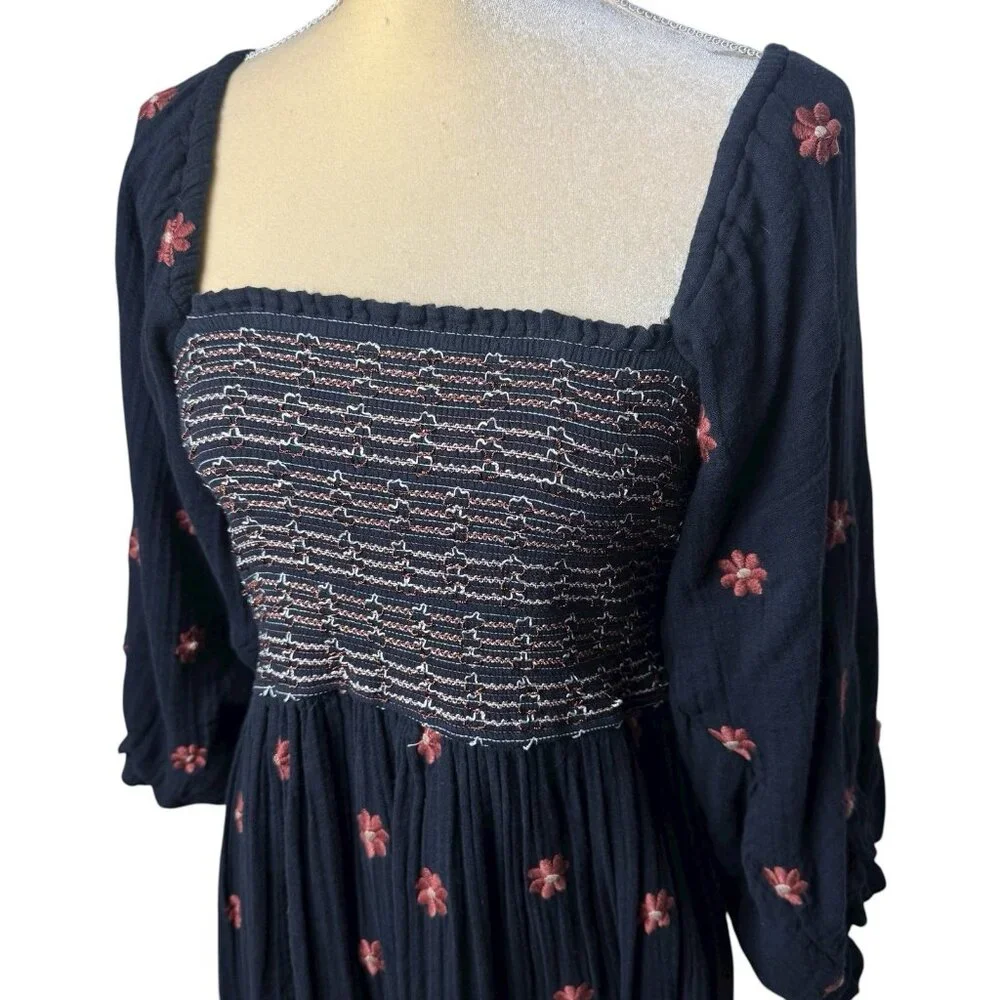 Free People‎ Dahlia Embroidered Maxi Dress Puff Sleeve Cottagecore Milk Maid M - Picture 4 of 13